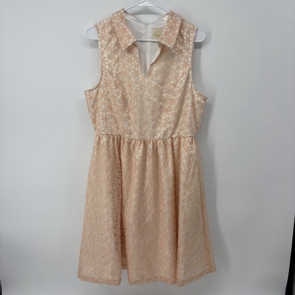 Modcloth Dresses & Skirts - Modcloth Peach Cream Floral Embroidered Satin Mini Dress Fit Flare Size Large